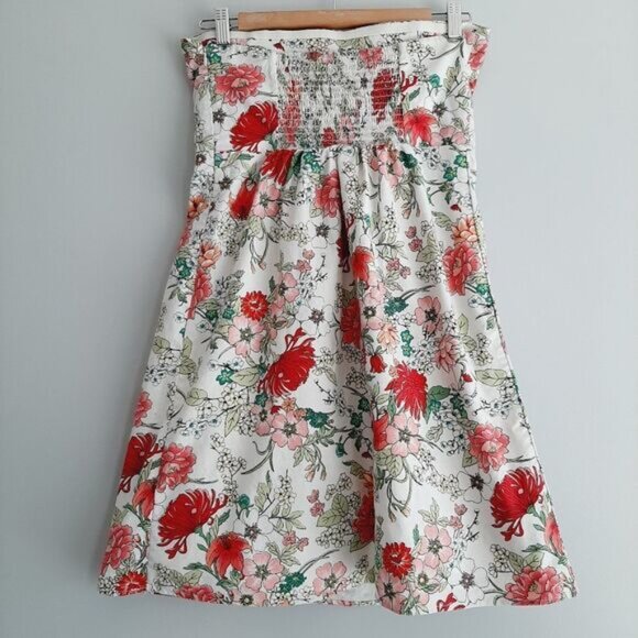 OLD NAVY Strapless Empire Waist Floral Mini Dress White Sz 8 - Picture 7 of 13